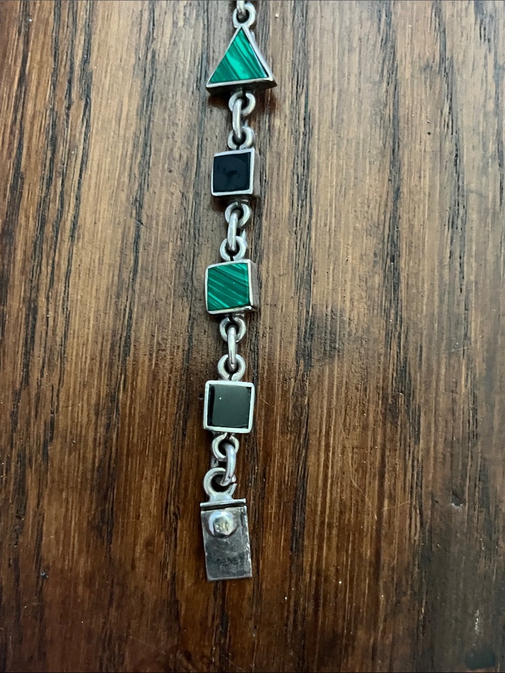 Mexico 925 Silver Geometric Green & Black Bracelet - Picture 4 of 15